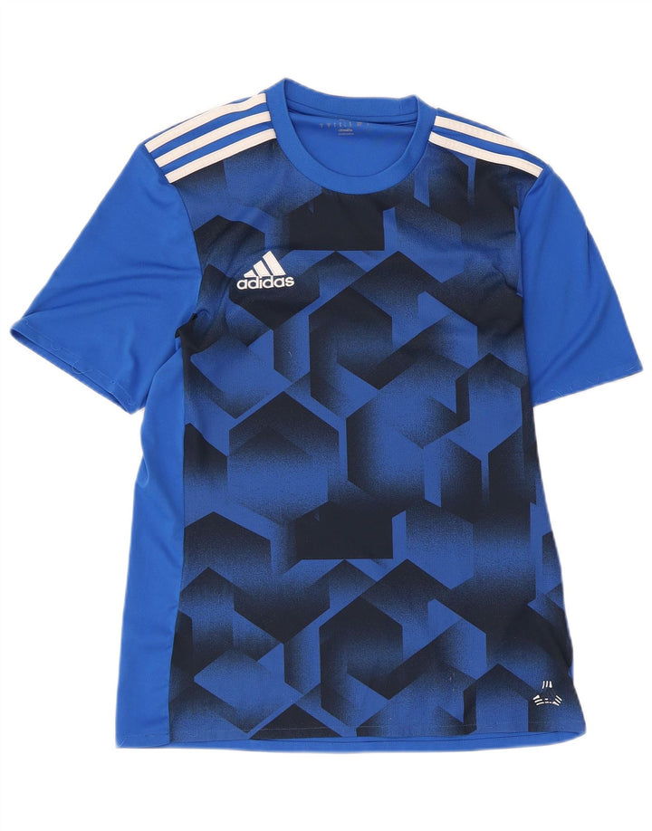 Adidas Mens Climalite Graphic Camiseta Top Pequeno Azul Geométrico Poliéster