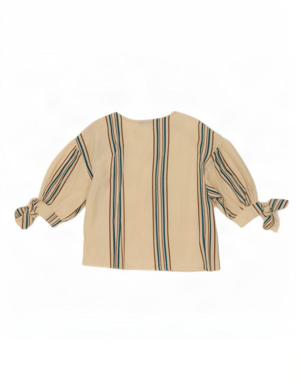 Blusa feminina Zara Top UK 10 pequeno algodão listrado branco