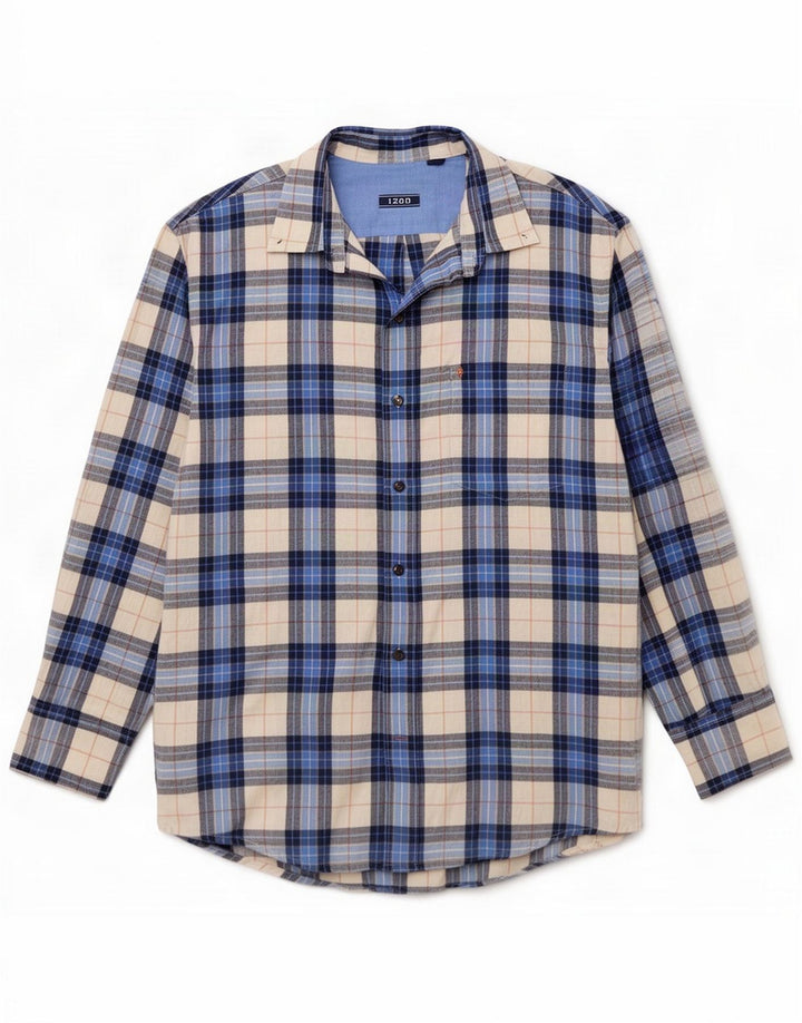 Camisa masculina Izod de algodão xadrez azul médio