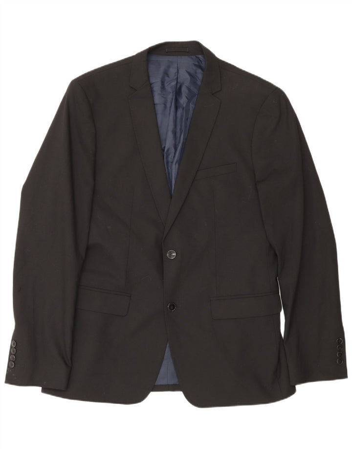 Jaqueta blazer masculina Zara com 2 botões EU 50 poliéster preto médio