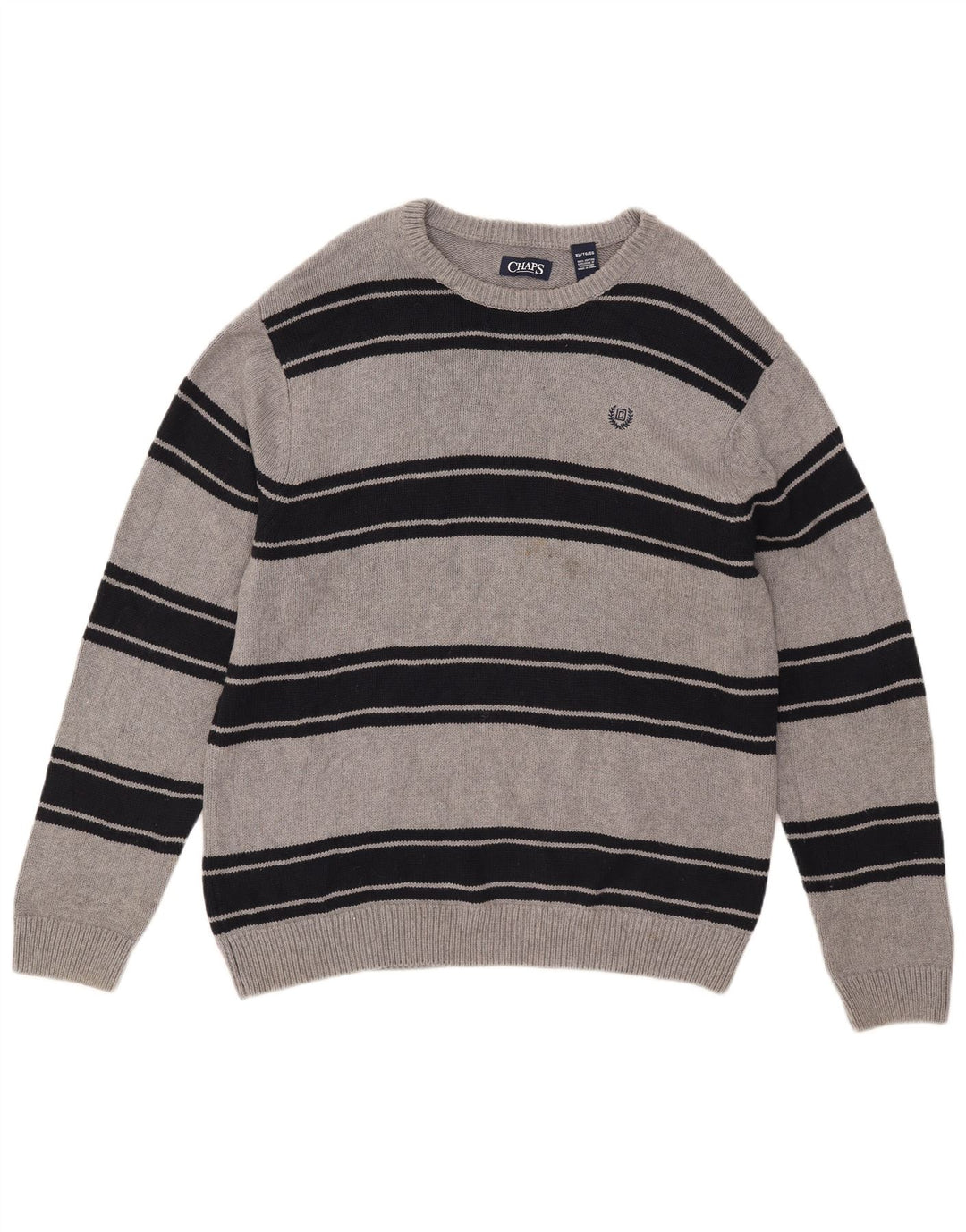 Suéter masculino Chaps com gola redonda e algodão listrado cinza XL