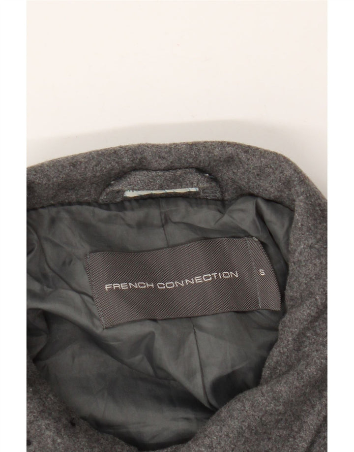 French Connection Mens Pea Coat Reino Unido 36 Lã Cinza Pequena