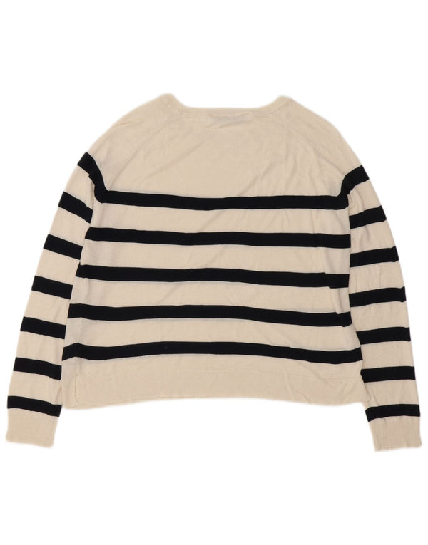 Suéter feminino Zara com gola canoa grande e listrado branco pequeno Reino Unido 10
