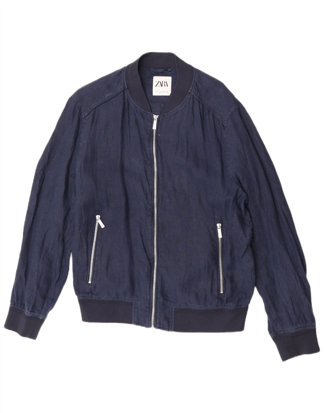 Jaqueta bomber masculina Zara UK 40 grande linho azul marinho