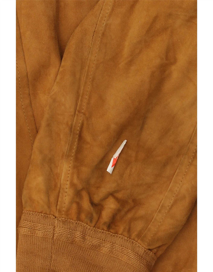 Jaqueta masculina de camurça reversível vintage Reino Unido 38 bloco colorido marrom médio