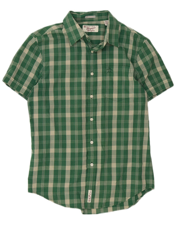 Camisa masculina Penguin Heritage manga curta slim fit algodão xadrez verde médio