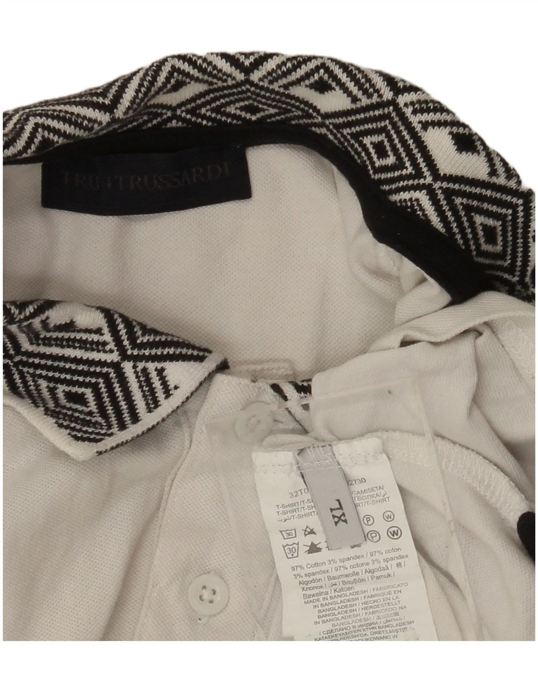 Camisa polo masculina TRUSSARDI XL algodão geométrico branco
