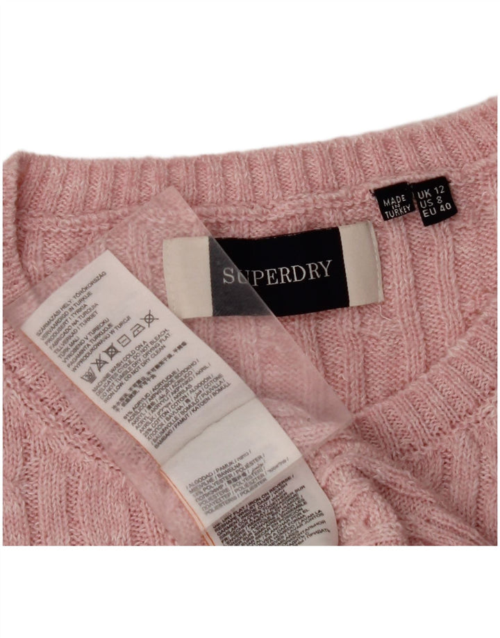 Suéter feminino SUPERDRY com gola redonda UK 12 acrílico rosa médio