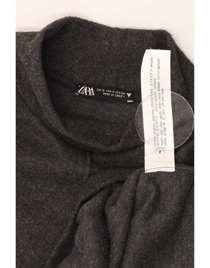 Vestido jumper feminino Zara de mangas curtas Reino Unido 10 pequeno poliéster cinza