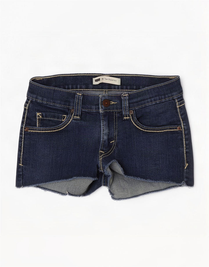 Shorts jeans feminino Levi's 524 Super Low EUA 3 pequeno W26 algodão azul marinho