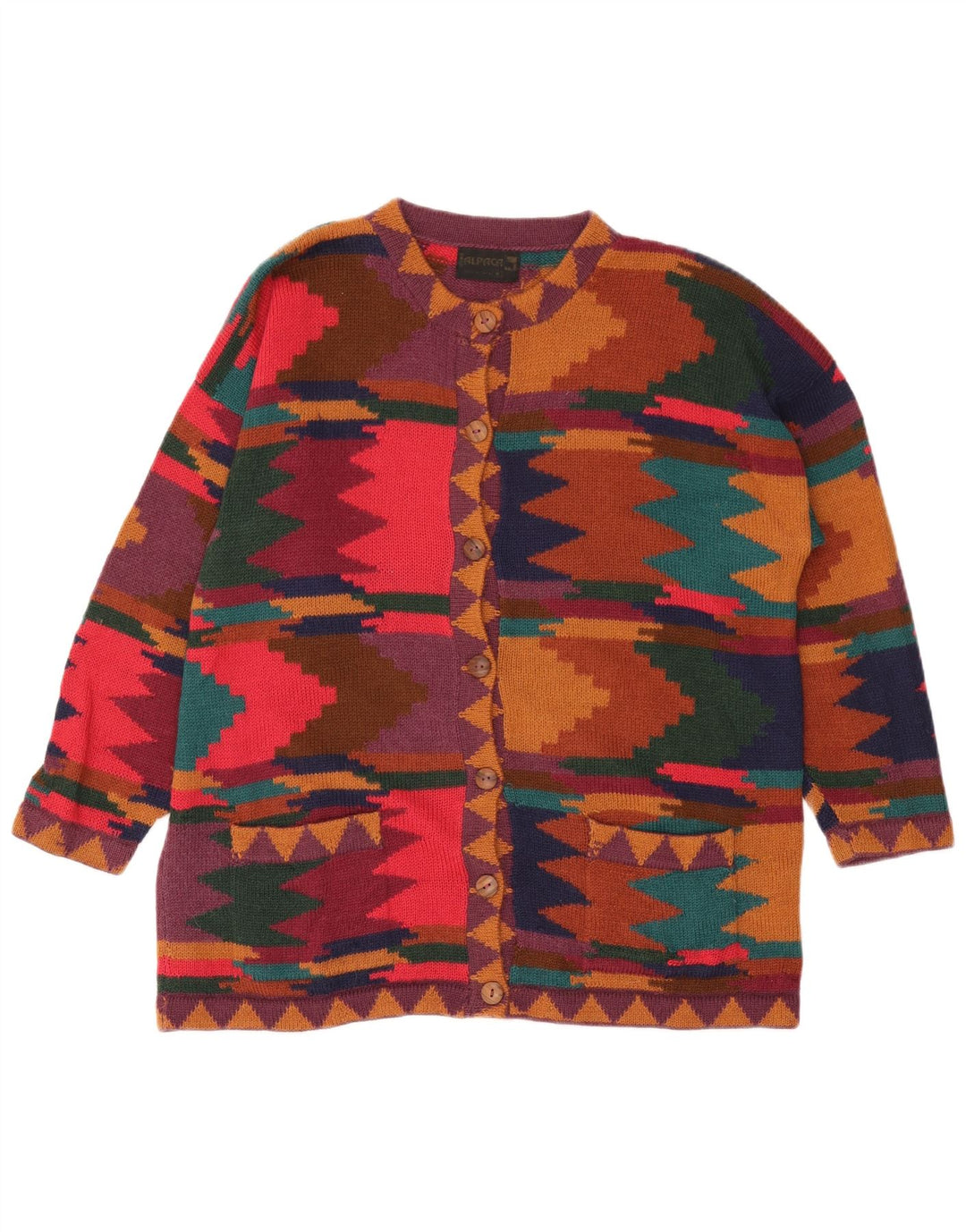 Suéter Cardigan Feminino Vintage Reino Unido 14 Médio Multicolorido Geométrico
