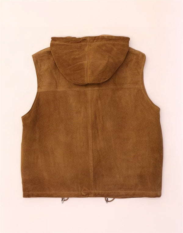 Privilegi feminino camurça com capuz gilet IT 46 grande couro bege