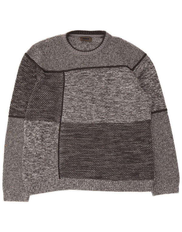 Suéter feminino Pioneer com gola redonda UK 20 2XL cinza colorblock