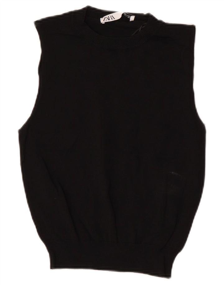 Zara Womens Crop Vest Tank Top UK 8 Pequeno Poliéster Preto