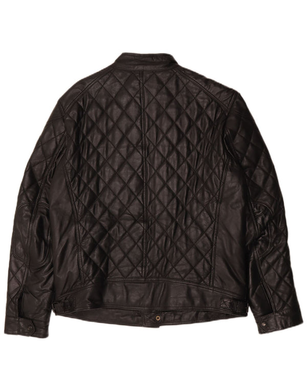 Jaqueta de couro acolchoada masculina vintage IT 50 grande couro preto