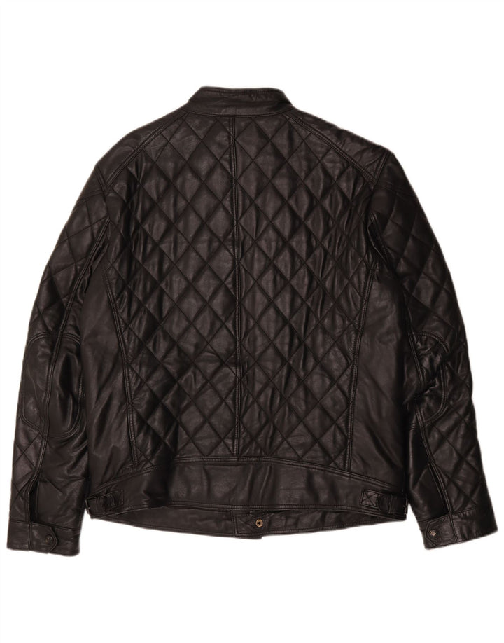 Jaqueta de couro acolchoada masculina vintage IT 50 grande couro preto