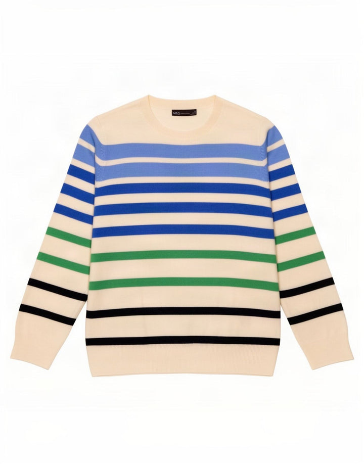 Suéter feminino Marks & Spencer com gola redonda e listrado branco médio UK 12