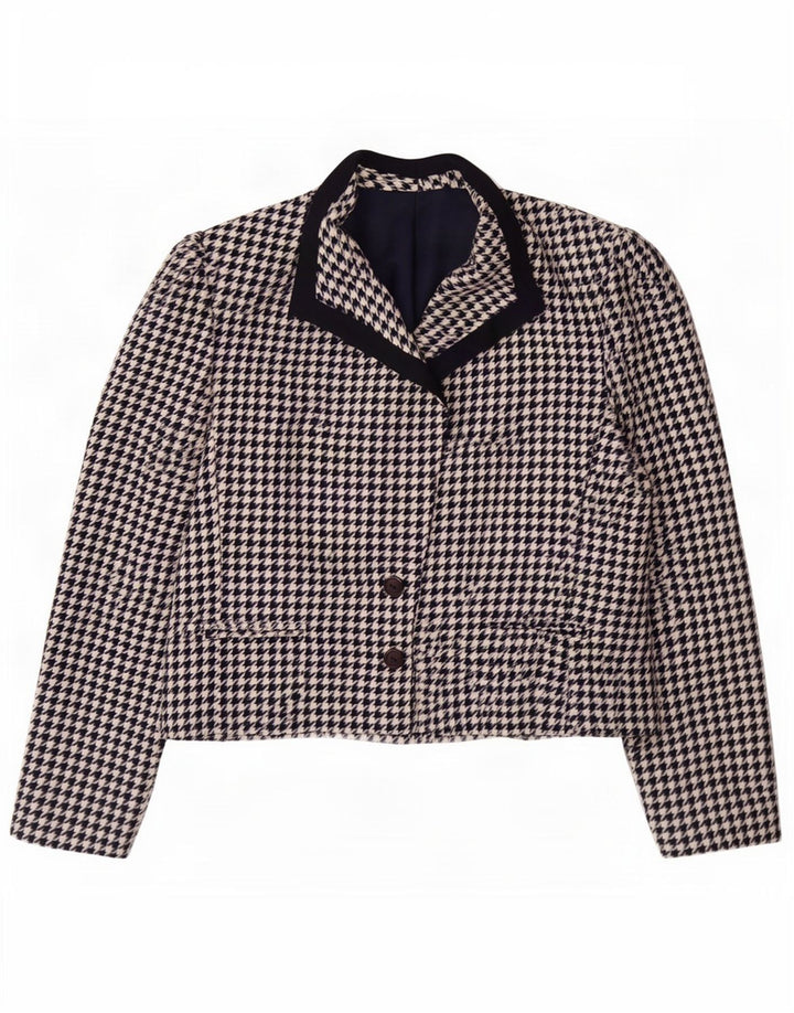 Mona Jaqueta Blazer Feminina com 2 Botões Reino Unido 12 Médio Azul Marinho Houndstooth