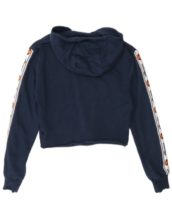 Suéter Ellesse feminino com capuz e corte gráfico Reino Unido 4 XS azul marinho algodão