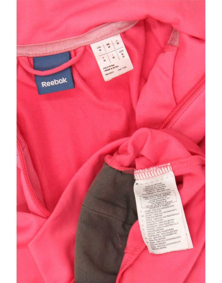 Reebok Womens Tracksuit Top Jacket UK 14 Médio Rosa Listrado Poliéster