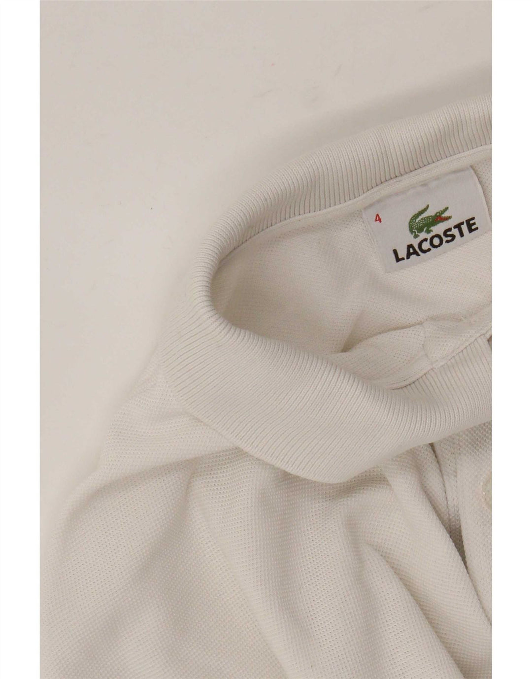Camisa polo masculina de manga comprida Lacoste tamanho 4 médio algodão branco