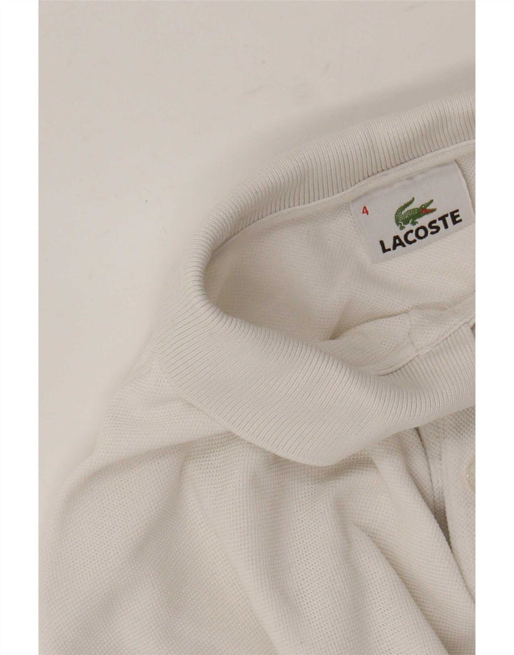 Camisa polo masculina de manga comprida Lacoste tamanho 4 médio algodão branco