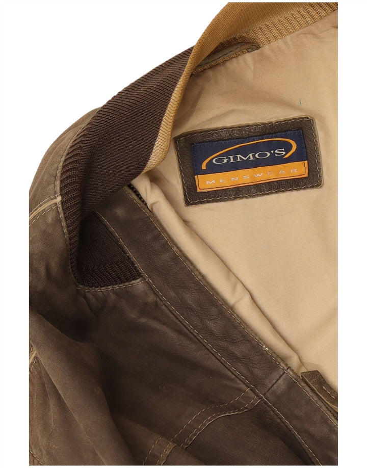 Jaqueta bomber masculina de couro Gimo UK 40 grande marrom