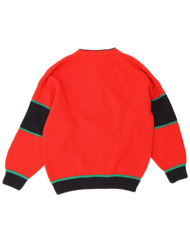 Suéter vintage masculino com gola redonda IT 50 lã colorblock vermelho médio