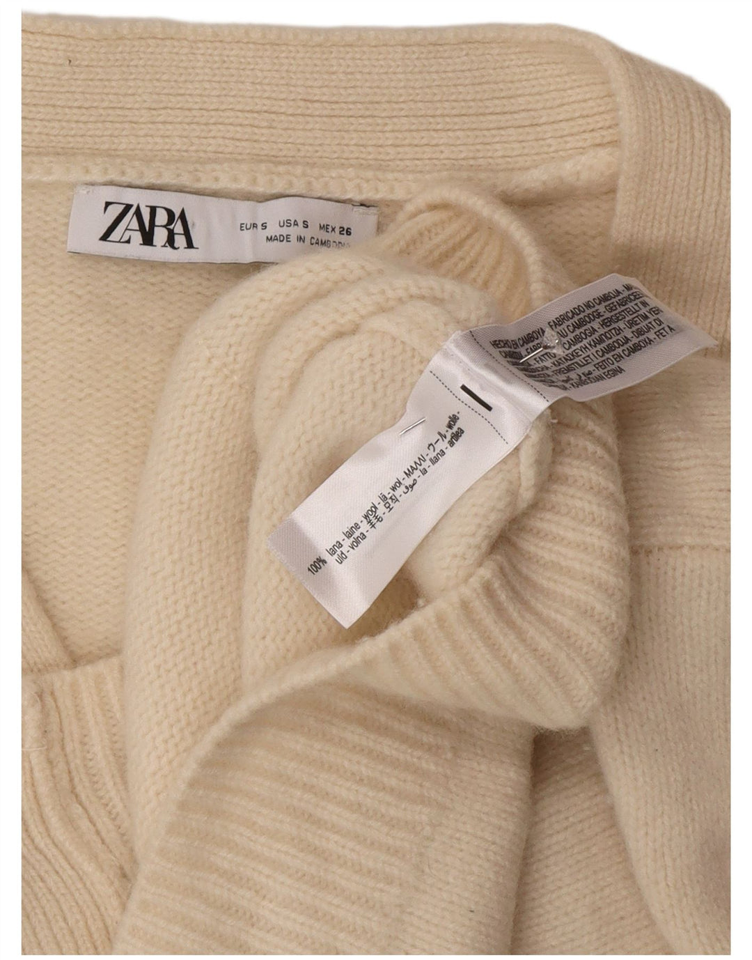 Suéter cardigã feminino Zara crop oversized Reino Unido 10 lã bege pequena