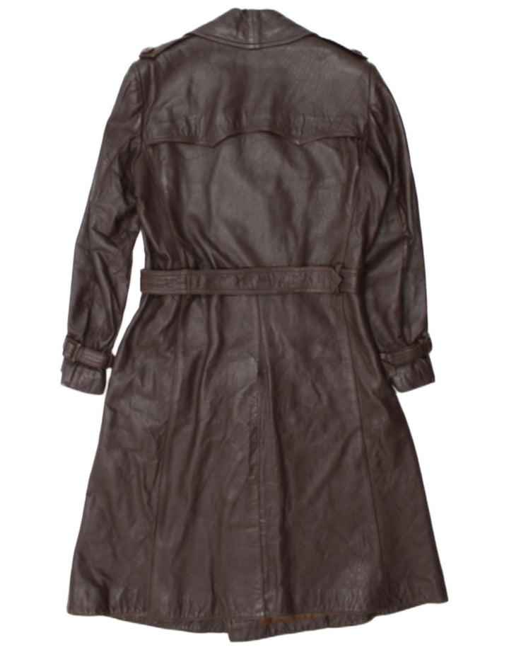 Casaco feminino vintage de couro com peito duplo IT 52 2XL marrom