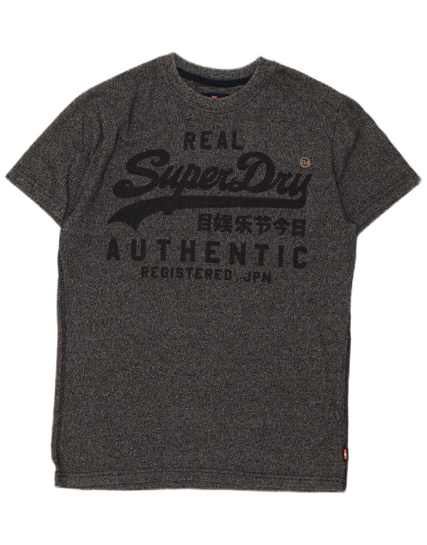 Camiseta gráfica masculina Superdry Top algodão manchado cinza médio