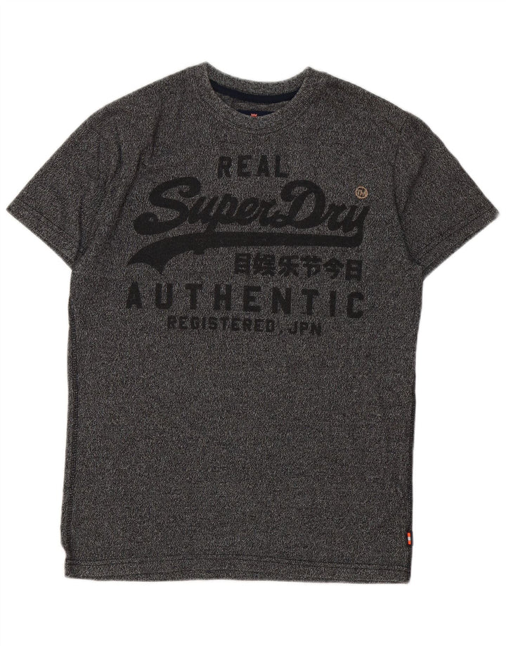Camiseta gráfica masculina Superdry Top algodão manchado cinza médio