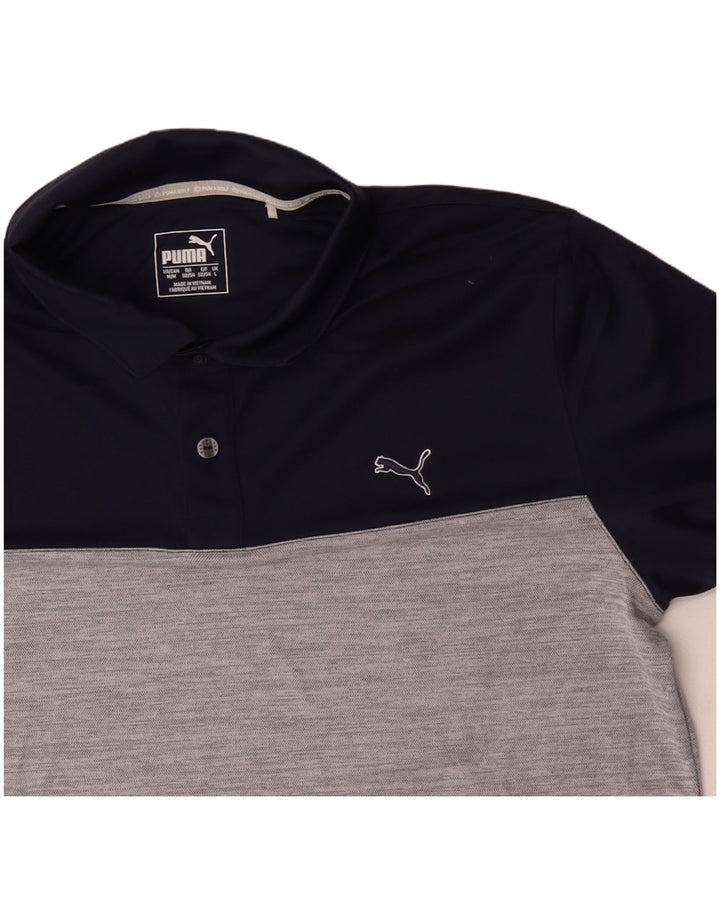 Camisa polo masculina PUMA grande poliéster colorblock azul marinho