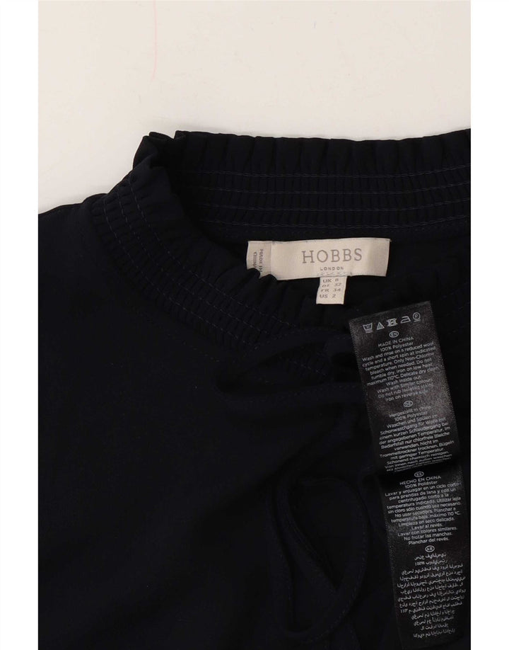 Blusa feminina sem mangas com gravata frontal Hobbs UK 8 poliéster azul marinho pequeno