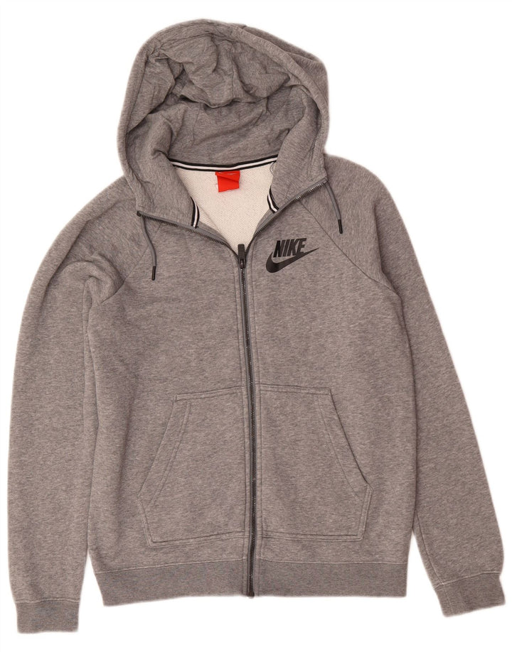 Suéter masculino Nike com capuz e zíper pequeno algodão manchado cinza