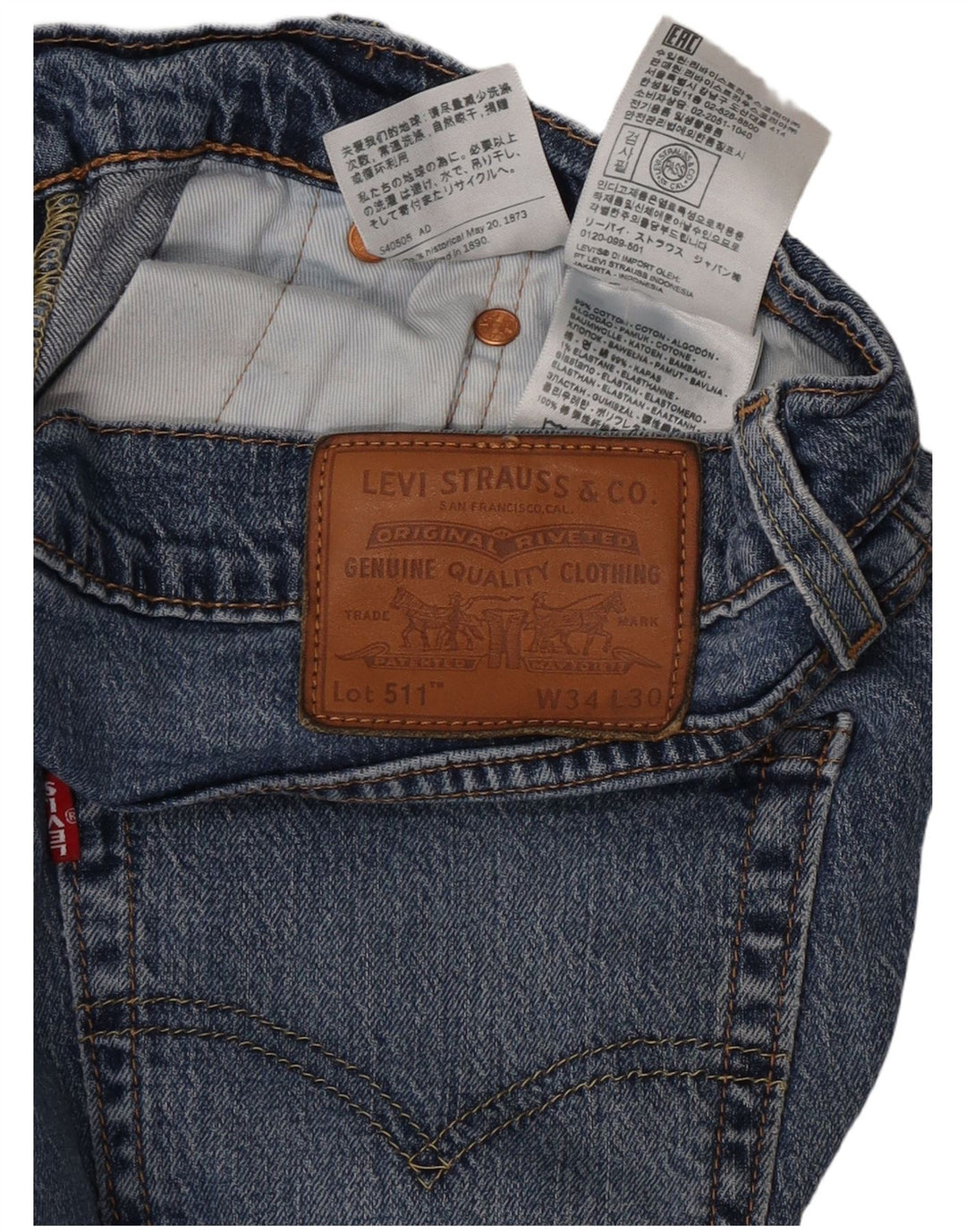 Calça Jeans Levis 511 Slim Masculina W34 L30 Azul Algodão