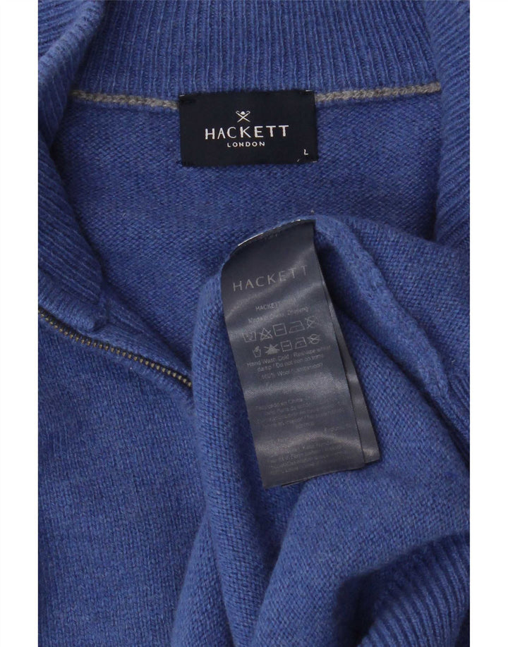 Suéter masculino Hackett com zíper e gola grande de lã azul
