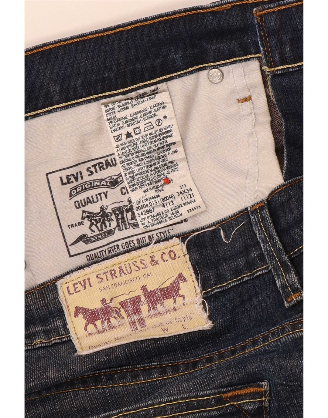 Jeans retos masculinos Levi's W34 L29 algodão azul