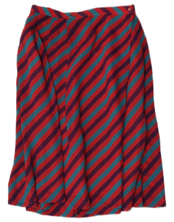Saia larga feminina vintage IT 46 grande W28 poliéster listrado multicolorido