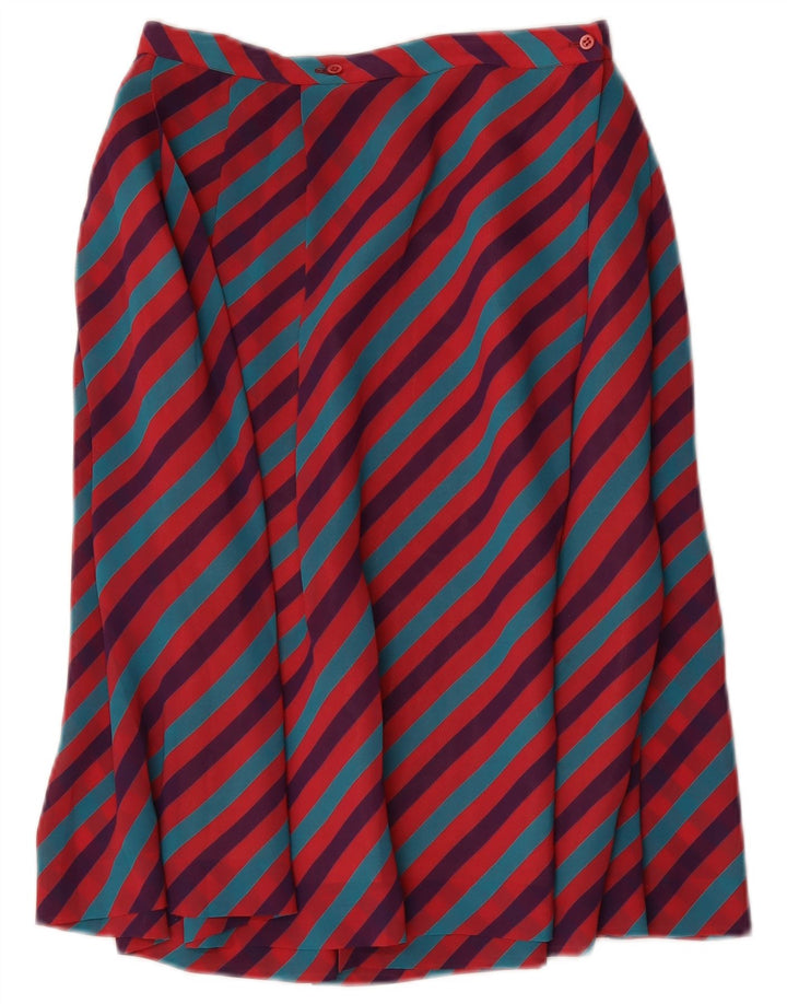 Saia larga feminina vintage IT 46 grande W28 poliéster listrado multicolorido