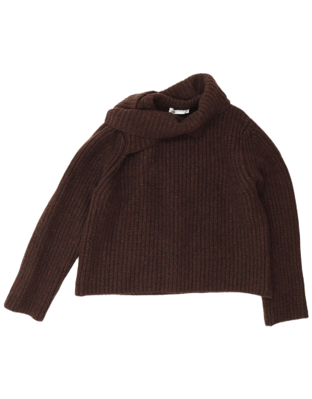 Suéter feminino Zara com gola alta e gola alta Reino Unido 10 lã marrom pequena