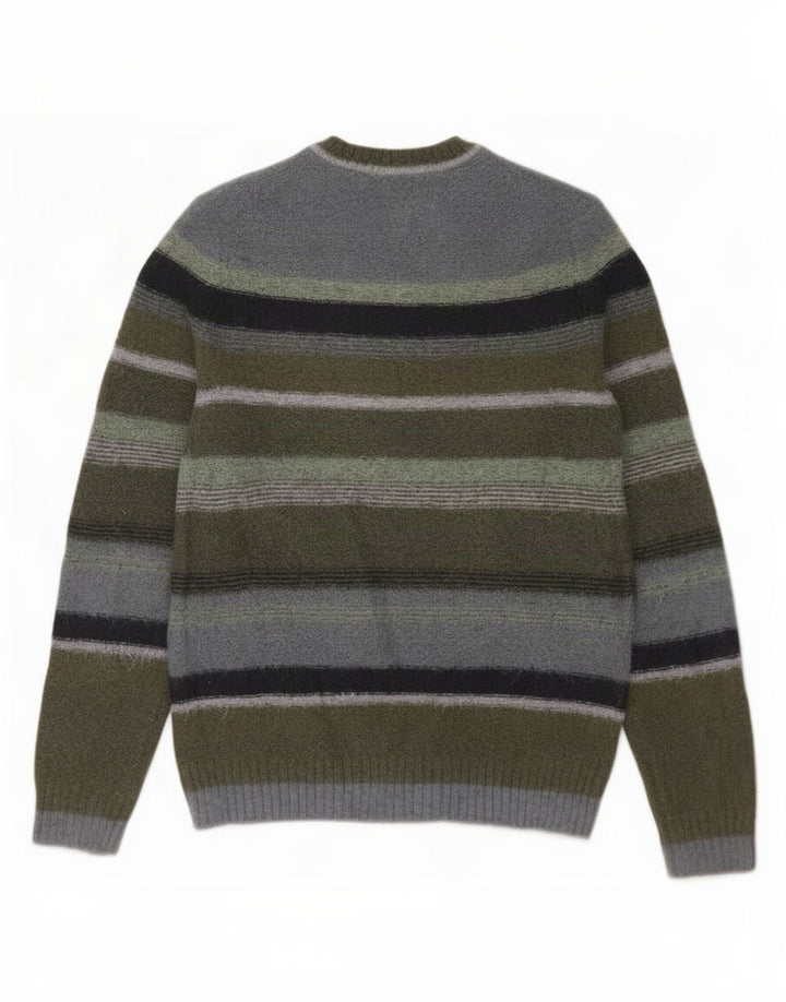 Suéter masculino Marks & Spencer com gola redonda listrado cáqui médio