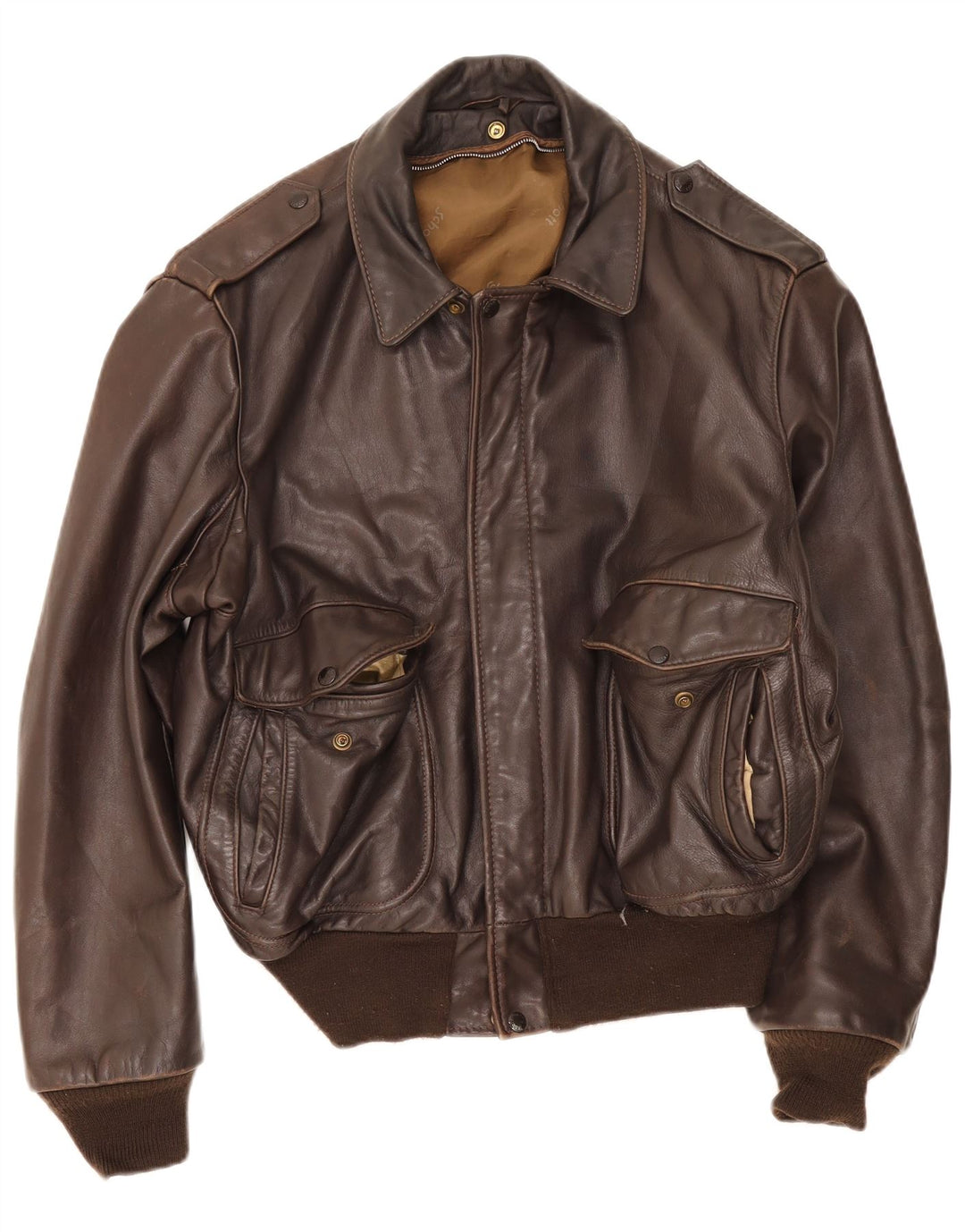 Jaqueta bomber masculina vintage de couro militar Reino Unido 38 marrom médio
