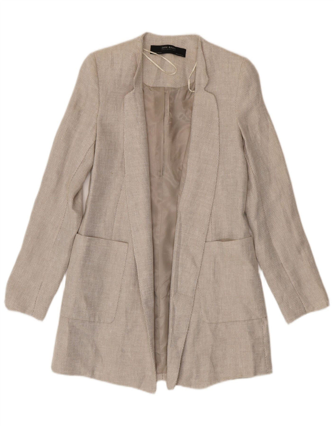Sobretudo aberto feminino Zara UK 10 pequeno linho bege