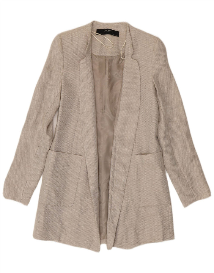 Sobretudo aberto feminino Zara UK 10 pequeno linho bege