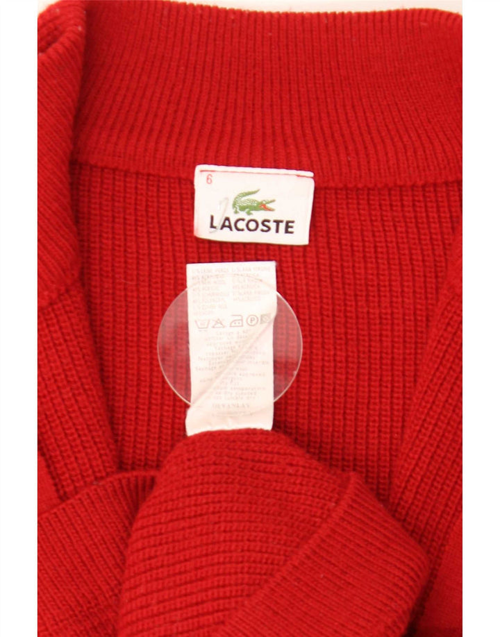 Suéter cardigã masculino Lacoste tamanho 6 XL lã vermelha