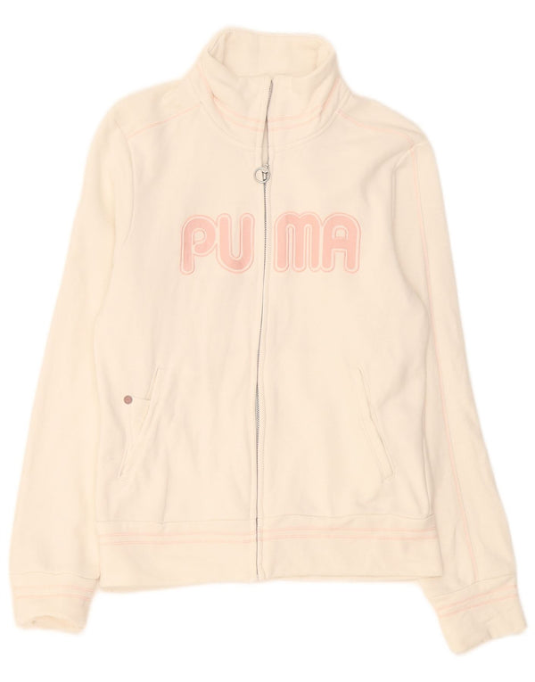Puma Womens Graphic Tracksuit Top Jacket UK 8 Pequeno Algodão Branco