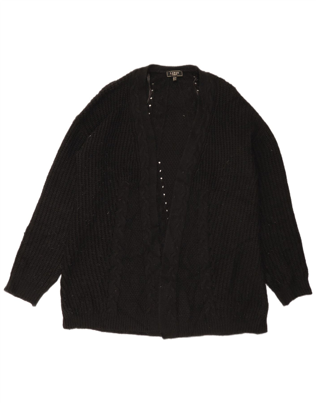 Suéter feminino Lipsy Longline aberto cardigan Reino Unido 12 médio preto