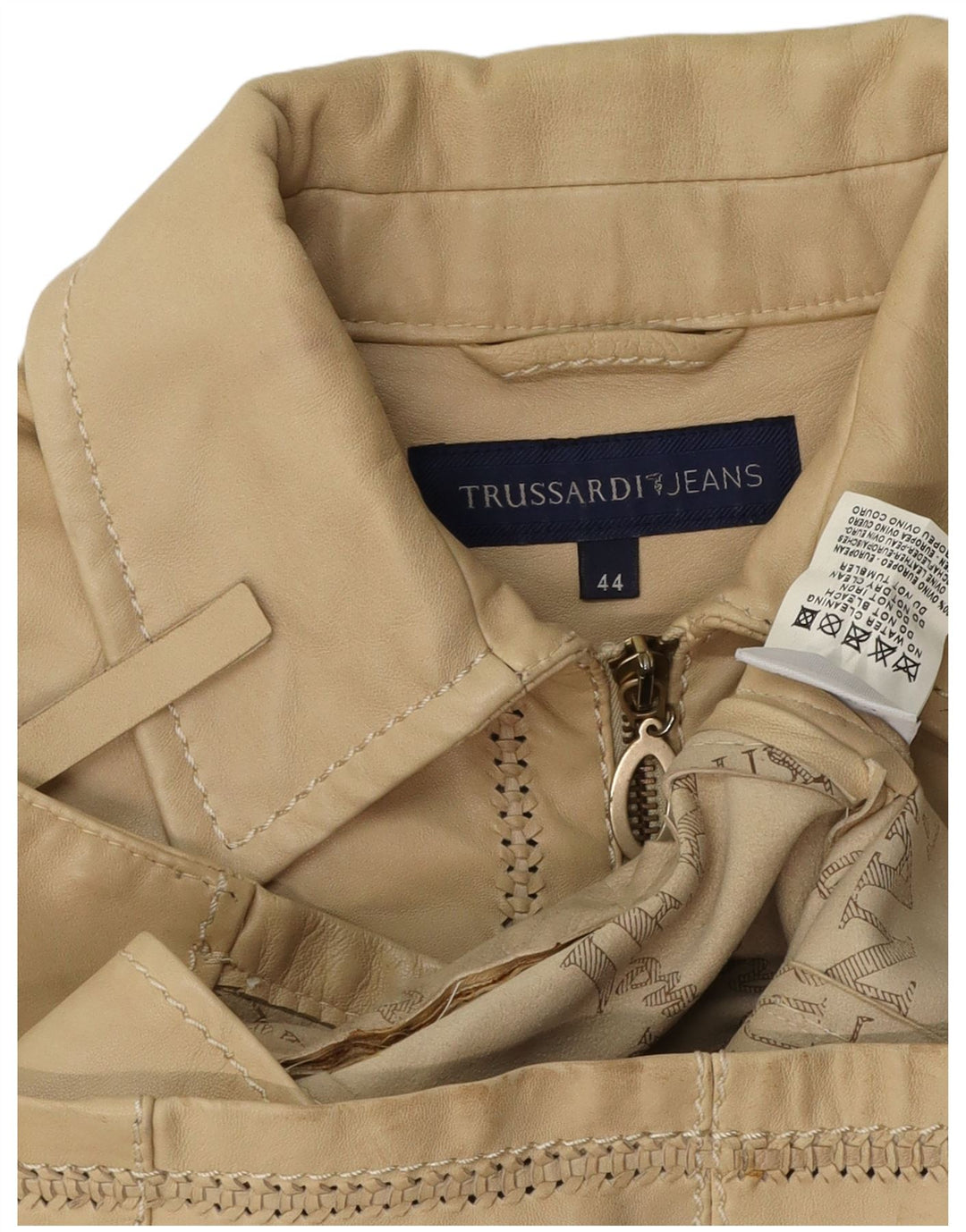 Jaqueta feminina de couro TRUSSARDI JEANS IT 44 couro bege médio