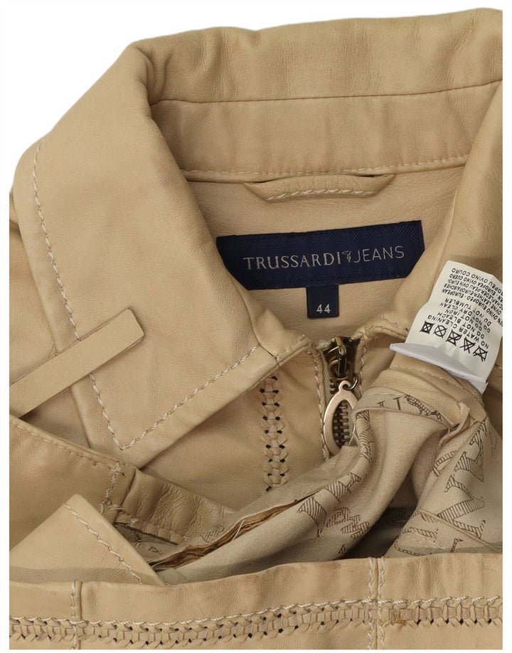 Jaqueta feminina de couro TRUSSARDI JEANS IT 44 couro bege médio